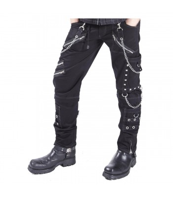 Men Gothic Pant Threads Pant Black Punk EMO D Ring Zip Straps Pant